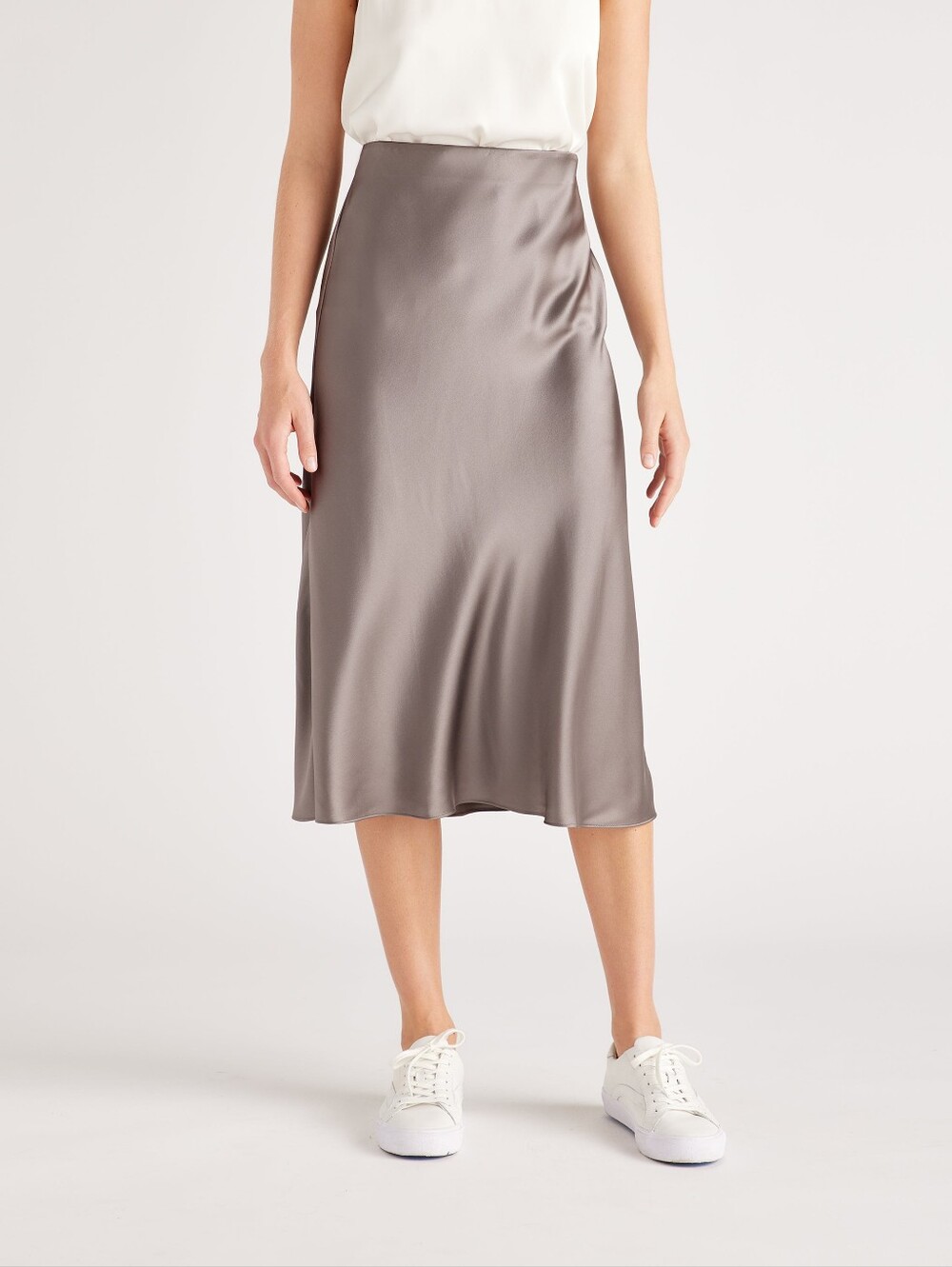 Quince 100% Silk Midi Slip Skirt in Taupe Grey Size XS